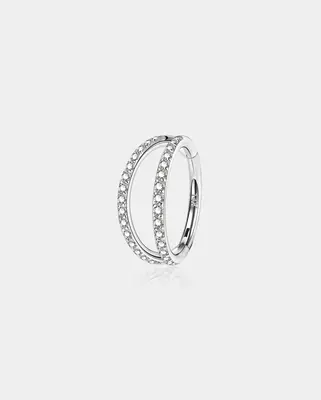 18G 14K White Gold Double Row CZ Nose Hoop