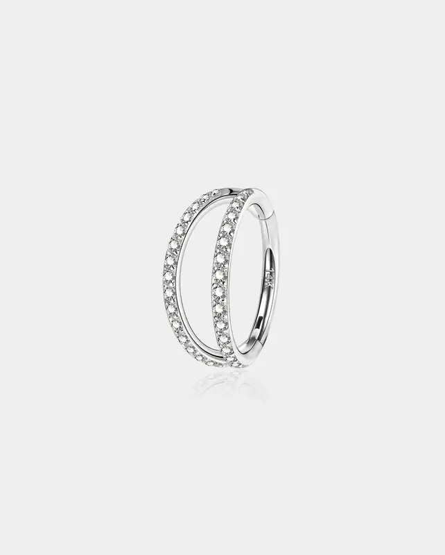 18G 14K White Gold Double Row CZ Nose Hoop