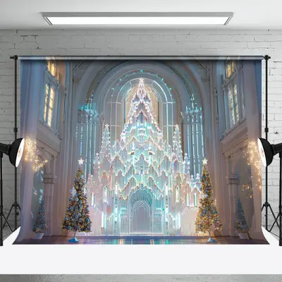 Trees Luxury Ice Palace Christmas Backdrop For Photo