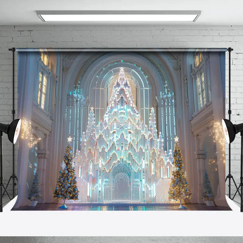 Trees Luxury Ice Palace Christmas Backdrop For Photo