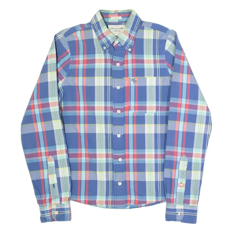 ABERCROMBIE & FITCH Muscle Mens Shirt Blue Check Long Sleeve M