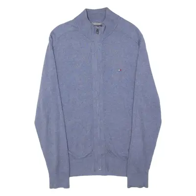 TOMMY HILFIGER Mens Cardigan Blue High Neck Tight Knit M
