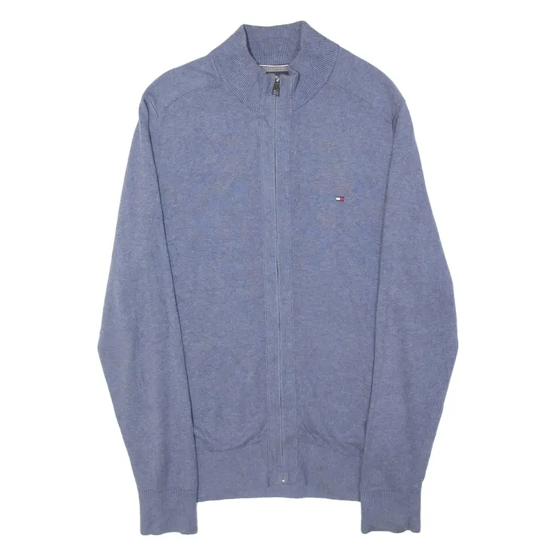 TOMMY HILFIGER Mens Cardigan Blue High Neck Tight Knit M
