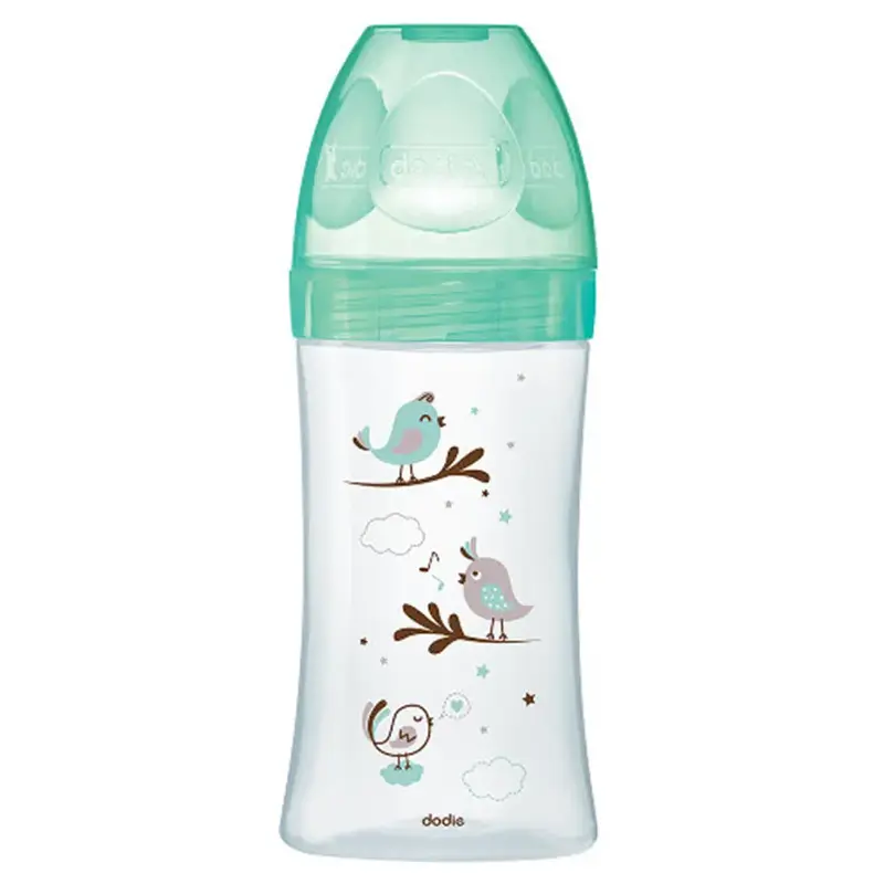 Dodie Anti Colic Glass Bottle Range 3 0 To 6 Months Green Birds 270ml