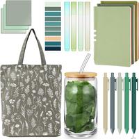 Summer Gift 18-Piece Sage Green Aesthetic Stationery Set – Office & School Supplies for Women Canvas Tote Bag, Glass Cup A6...