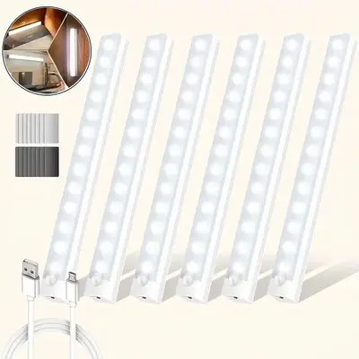 USB Rechargeable LED Under Cabinet Light, Motion Sensor LED Wall Light with Switch, Wall Mounted LED Light for Bedroom, Kitch...