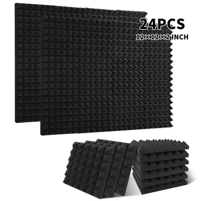 Sound Absorbing Wall Panels for Indoor Studios, 24pcs Pyramid Soundproof Sponge, Acoustic Insulation, Indoor Studios and Reco...