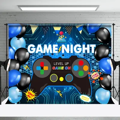 Scientific Gamepad Balloon Game Night Party Backdrop - Aperturee