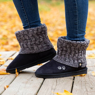 Paw Print Knit Ankle Boots - Black/Purple - 11
