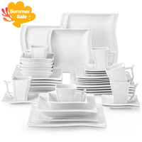 MALACASA Porcelain Dinnerware Set, Unique Wave-like Design Dinner Set, Modern Tableware Sets for 6, Series FLORA
