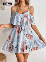 Women's Floral Print Cold Shoulder Dress, Boho Fashion Casual Dress for Daily Holiday Vacation Wear, Ladies Dress for Summer,...
