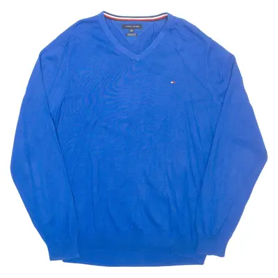 TOMMY HILFIGER Mens Jumper Blue V-Neck Tight Knit XL