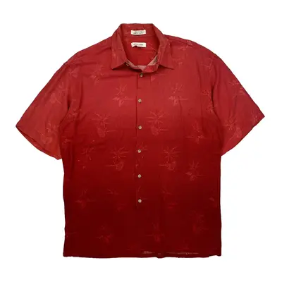 Pierre Cardin Floral Hawaiian Shirt - Large Red Viscose