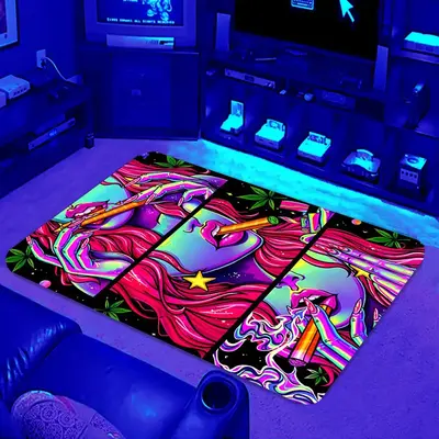 Cool Girl Pattern Rug, Summer Creative UV Light Reactive Non-slip Carpet, Cool Bedroom, Bedroom Decor, Decorative Mat for Liv...