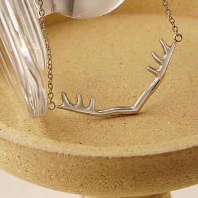 Non-Tarnish Fashionable Stainless Steel Deer Horn Pendant Necklace for Daily Wear By Women