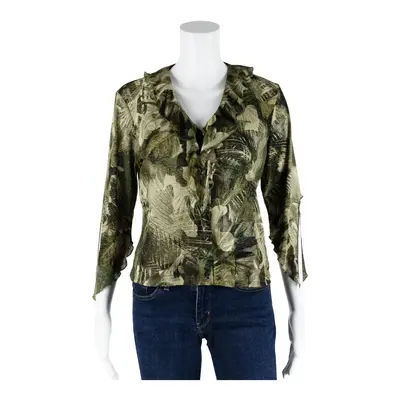 CAMDA Frill Button-Up Green Floral 3/4 Sleeve Womens S