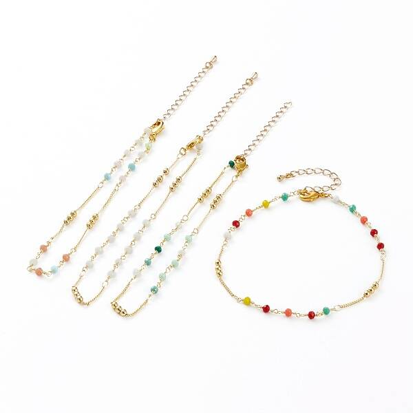 Faceted Glass Beaded Anklets