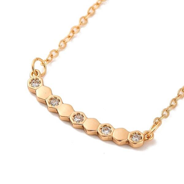 Brass Pave Clear Cubic Zirconia Cable Chain Hexagon Pendant Necklaces for Women