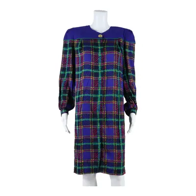 LESLIE FAY Womens Shift Dress Blue Check Long Sleeve Midi UK 10