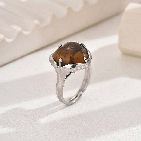 Heart-shaped Natural Tiger Eye Women's Ring