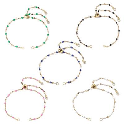 304 Stainless Steel Enamel Dapped Chains Slider Bracelets Making