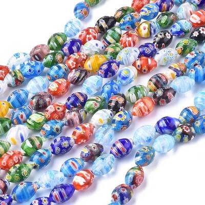Oval Handmade Millefiori Glass Beads Strands