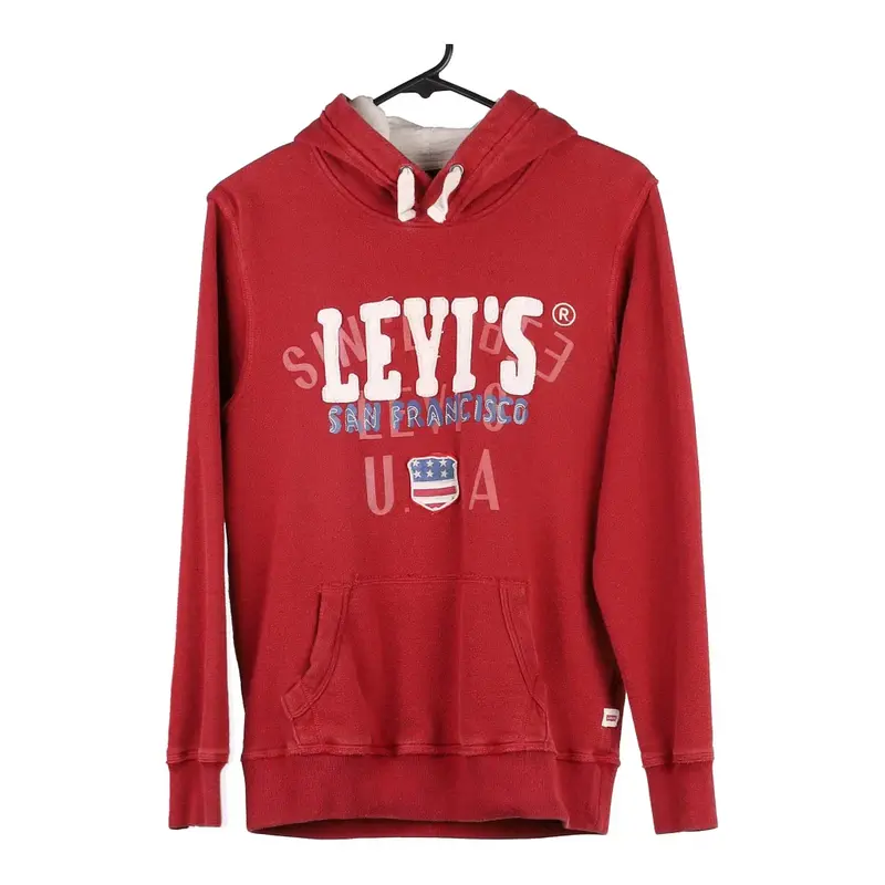 Age 12-14 Levis Spellout Hoodie - Large Red Cotton Blend