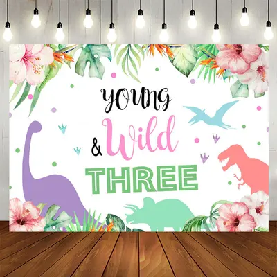 Aperturee Young Wild Dinosaur Plant 3rd Birthday Backdrop