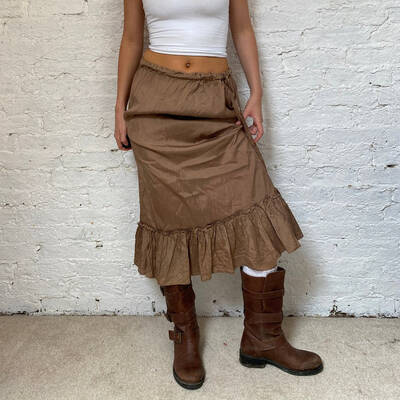 Brian Dales Midi Skirt - Small Brown Nylon Blend