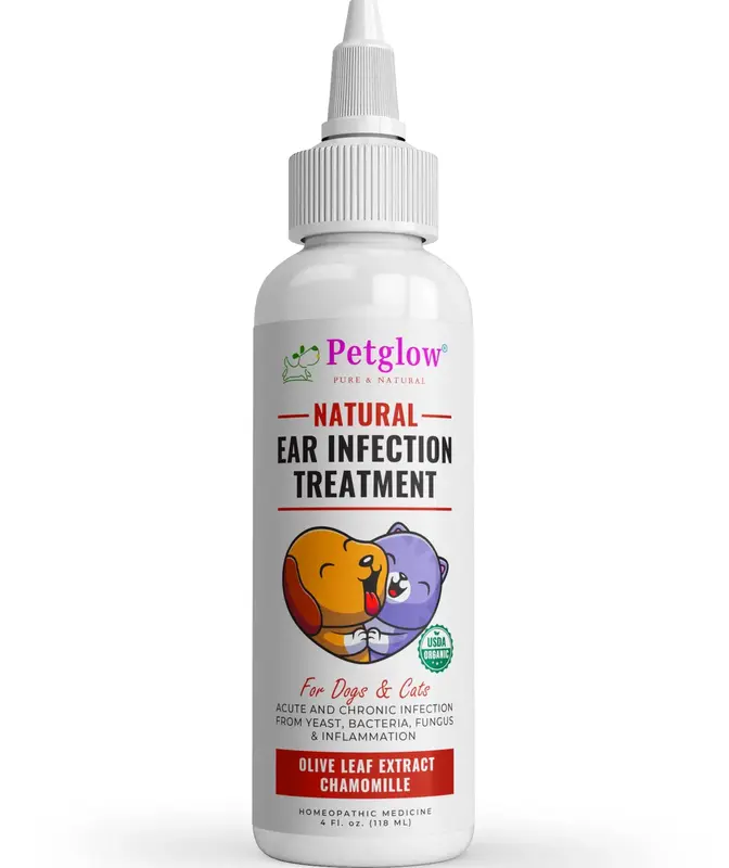 Dog Ear infection treatment solution for Yeast, itch and odor. Natural Canine ear infection by Petglow 4 fl oz