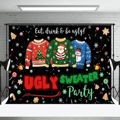 Aperturee Black Candy Ugly Sweater Christmas Party Backdrop - Aperturee