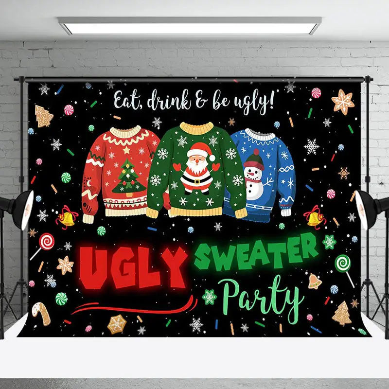 Aperturee Black Candy Ugly Sweater Christmas Party Backdrop - Aperturee