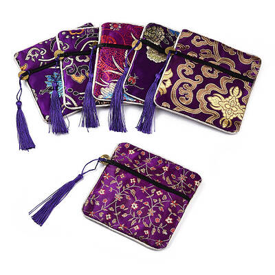 Chinese Brocade Tassel Zipper Jewelry Bag Gift Pouch