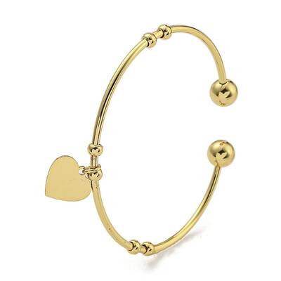 PVD Vacuum Plating 202 Stainless Steel Heart Charm Open Cuff  Bangles for Women
