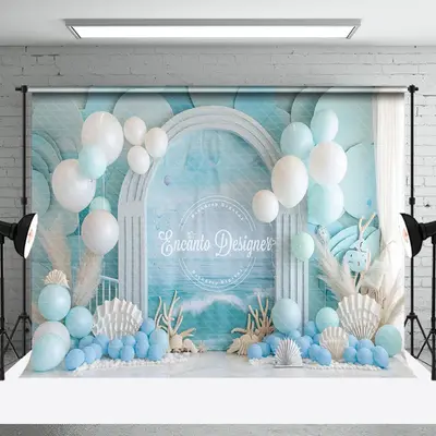 Arch Blue Balloon Summer Coastal Cake Smash Backdrop - Aperturee