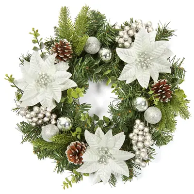 Garvee Artificial Christmas Wreath, 16 inch Christmas Wreath for Front Door, No Fading Decorative Garland For Indoor Outdoor ...