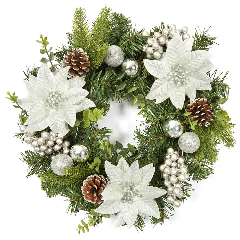 Garvee Artificial Christmas Wreath, 16 inch Christmas Wreath for Front Door, No Fading Decorative Garland For Indoor Outdoor ...
