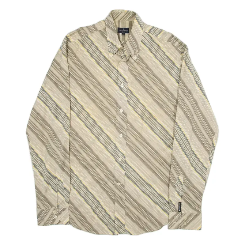 TRUSSARDI JEANS Shirt Beige Striped Long Sleeve Mens XL