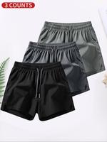 Men's Solid Drawstring Waist Shorts, Gifts for Him, Athleisure Casual Pocket Zipper Split Shorts for Summer, Back To School B...