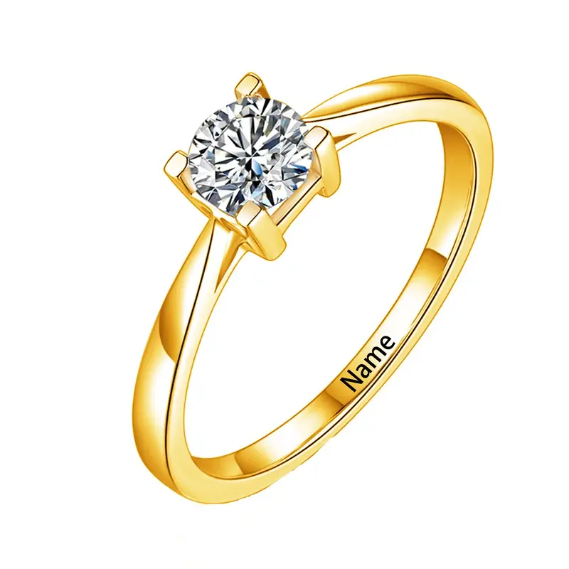 10K Gold 1 CT Round Shaped Moissanite Custom Engraving & Engagement Ring