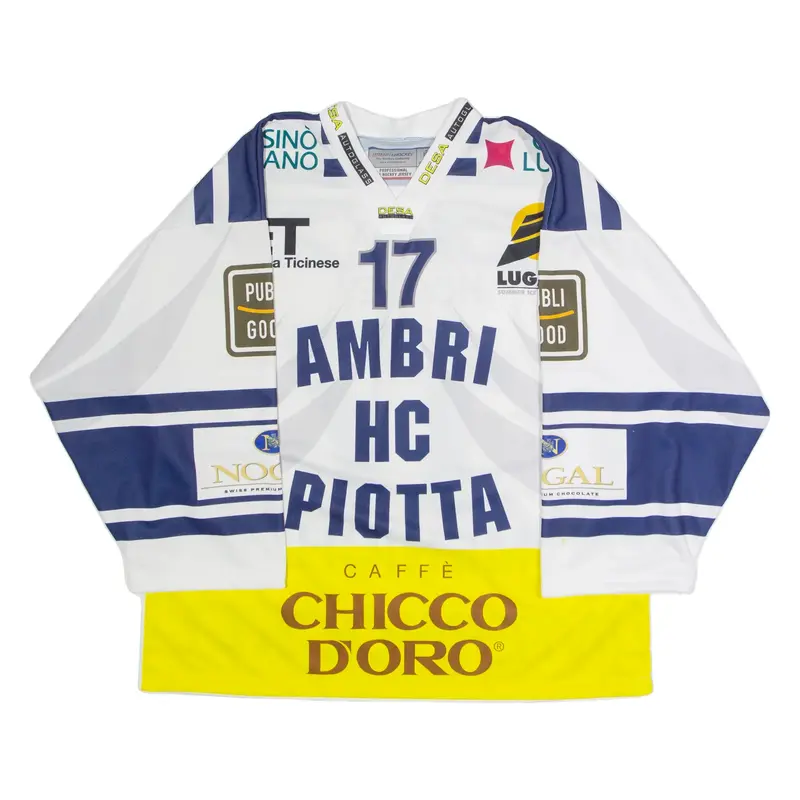 INTERHOCKEY Ambri HC Piotta #17 Domenichelli Mens Jersey White 3/4 Sleeve 2XL