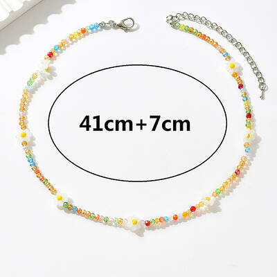 Vintage Colorful Glass Bead Flower Necklace for Women