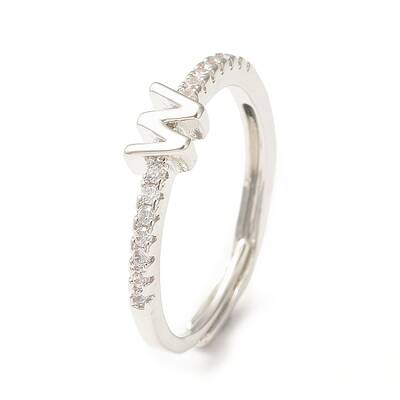 Clear Cubic Zirconia Initial Letter Adjustable Ring