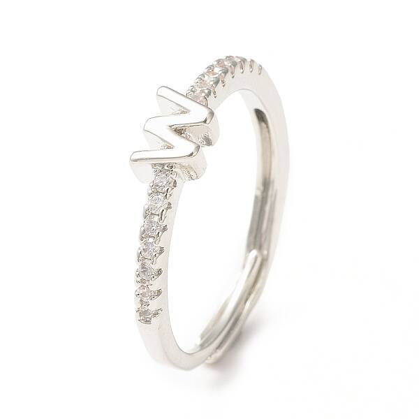Clear Cubic Zirconia Initial Letter Adjustable Ring