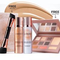 LUMINESS Airbrush Foundation Glow Kit – Hydrating Flawless Coverage, Silk Finish –Includes Primer, Face Time Palette, Bru...