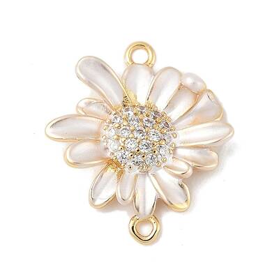 Flower Brass Micro Pave Clear Cubic Zirconia Connector Charms