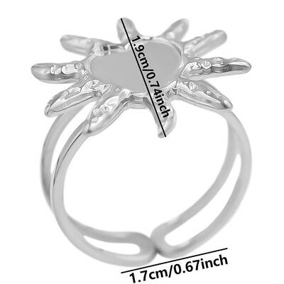 Non-Tarnish Stylish Sun Shape 304 Stainless Steel Cuff Adjustable Ring for Women