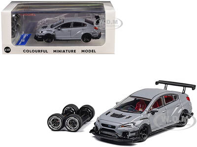 Subaru VAB WRX STI S4 WideBody Gray with Red Interior with Extra Wheels 1/64 Diecast Model Car by CM Model