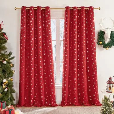 Deconovo Christmas Themed Blackout Curtain Set (2 Panels, Red Snowflake Pattern) – Thermal Insulated Holiday Drapes for Bed...