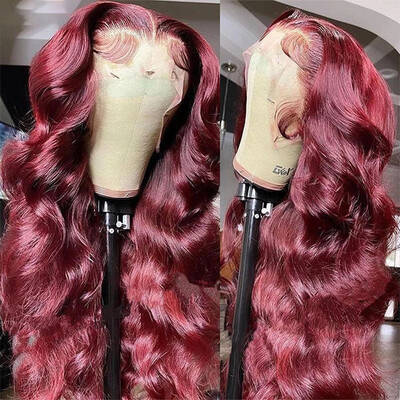 Ashimary Body Wave 99J Burgundy Curly Wig 13*4 13*6 Lace Frontal Wig